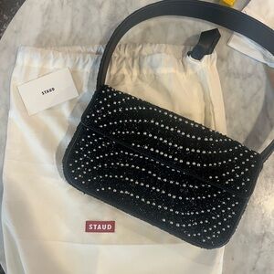 STAUD Black and Silver Beaded Shoulder Bag